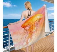Hongduo 3D Serviette de Plage Méduse Aquarelle, Séchage Rapide Microfibre Serviette de Bain, Voyages Camping Vacances Femme Homme Enfant Drap de Plage Pente 100 x 200 cm