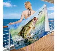 Hongduo 3D Serviette de Plage Poisson Impression, Séchage Rapide Microfibre Serviette de Bain, Voyages Camping Vacances Femme Homme Enfant Drap de Plage Style Aquarelle 70 x 150 cm