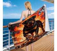 Hongduo 3D Serviette de Plage Rottweiler Flamme, Séchage Rapide Microfibre Serviette de Bain, Voyages Camping Vacances Femme Homme Enfant Drap de Plage Animal de Compagnie 80 x 160 cm