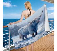 Hongduo 3D Serviette de Plage Vache des Highlands, Séchage Rapide Microfibre Serviette de Bain, Voyages Camping Vacances Femme Homme Enfant Drap de Plage Fauve des Bois 70 x 150 cm