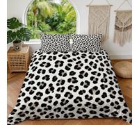 Hongduo Housse de Couette 140x200 Imprimé de Léopard Parure de Lit Palette Noir et Blanc 1 Personne Réversible Microfibre Douce 3D Housses Couettes et 2 Taies d'oreiller