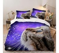 Hongduo Housse de Couette 140x200 Minou, Parure de Lit 1 Personne Animaux Mignons Housse Couette Imprimé 3D Microfibre Doux avec 2 Taies d’Oreillers et Fermeture éclair