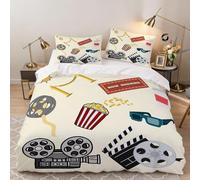 Hongduo Housse de Couette 200x200 Cinéma, Film Parure de Lit 2 Personnes en Microfibre pour Adulte Ado Enfant avec Fermeture Éclair et 2 Taies d'oreiller