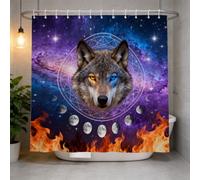 Hongduo Rideau de Douche 180x180 Imprimé Wolf, Anti Moisissure 3D Imprimé Tissu Imperméable Polyester Mystique Rideaux de Douche avec Anneaux