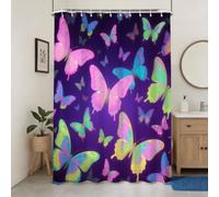 Hongduo Rideau de Douche 180x180 Papillon Néon, Anti Moisissure 3D Imprimé Tissu Imperméable Polyester Couleurs Dégradées Rideaux de Douche avec Anneaux