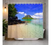 Hongduo Rideau de Douche 180x180 Plage de L'Océan, Anti Moisissure 3D Imprimé Tissu Imperméable Polyester Paysage Bord de Mer Rideaux de Douche avec Anneaux