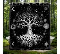 Hongduo Rideau de Douche 180x200 Illustration Arbre de Vie, Anti Moisissure 3D Imprimé Tissu Imperméable Polyester Mystique Rideaux de Douche avec Anneaux