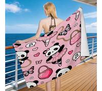 Hongduo Serviette de Plage Imprimé Panda, 3D Imprimé Fille Serviette de Bain Microfibre, Drap de Plage Séchage Rapide e Anti Sable pour Piscine Voyage Couverture, 70x150 cm