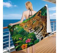 Hongduo Serviette de Plage Léopard des Jungles, 3D Fauve des Bois Serviette de Bain Microfibre, Drap de Plage Séchage Rapide e Anti Sable pour Piscine Voyage Couverture, 70x150 cm