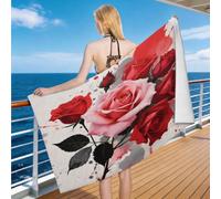 Hongduo Serviette de Plage Motif Rose, 3D Style Aquarelle Serviette de Bain Microfibre, Drap de Plage Séchage Rapide e Anti Sable pour Piscine Voyage Couverture, 70x150 cm