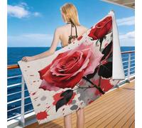 Hongduo Serviette de Plage Rose Aquarelle, 3D Imprimé de Feuille Serviette de Bain Microfibre, Drap de Plage Séchage Rapide e Anti Sable pour Piscine Voyage Couverture, 80x160 cm