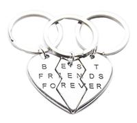 honggui 111 - 3 porte-clés BFF - 3 porte-clés d'amitié - 3 porte-clés Best Friends Forever - Porte-clés puzzle en forme de cœur Argent Vieilli., 43x34mm