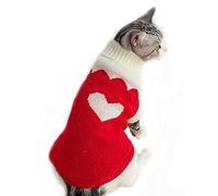 HongGun Vêtements pour animal domestique, pull d'hiver chaud en tricot à col roulé pour chat, chaton, chiot (10 : cœur rouge)