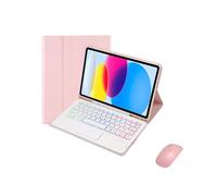 HongHeFu Accessories, Clavier Rétroéclairé Tricolore Amovible, Support en Cuir PU+TPU, Compatible avec iPad 10th Generation 10.9" 2022(Pink+Keyboard+Mouse)