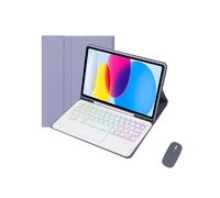 HongHeFu Accessories, Clavier Rétroéclairé Tricolore Amovible, Support en Cuir PU+TPU, Compatible avec iPad 10th Generation 10.9" 2022(Purple+Keyboard+Mouse)
