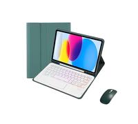 HongHeFu Accessories, Clavier Rétroéclairé Tricolore Amovible, Support en Cuir PU+TPU, Compatible avec iPad 10th Generation 10.9" 2022(Dark Green+Keyboard+Mouse)