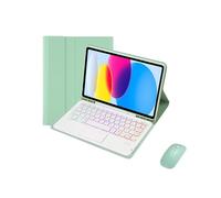 HongHeFu Accessories, Clavier rétroéclairé tricolore amovible, support en cuir PU+TPU, compatible avec iPad 10e génération 10,9" 2022 (vert menthe+clavier+souris)