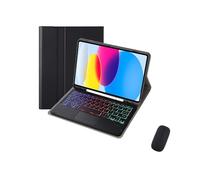 HongHeFu Accessories, Clavier Rétroéclairé Tricolore Amovible, Support en Cuir PU+TPU, Compatible avec iPad 10th Generation 10.9" 2022 (Black+Keyboard+Mouse)