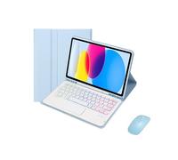 HongHeFu Accessories, Clavier Rétroéclairé Tricolore Amovible, Support en Cuir PU+TPU, Compatible avec iPad 10th Generation 10.9" 2022(Sky Blue+Keyboard+Mouse)