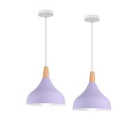 Hongho Suspension Luminaire Vintage Métal Lustre Industriel Lampes E27 Corde Ajustable Abat-jour Bois Aluminium pour Salon Cuisine Restaurant Salle à manger Chambre (Violet 2pcs)