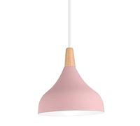 Hongho Suspension Luminaire Vintage Métal Lustre Industriel Lampes E27 Corde Ajustable Abat-jour Bois Aluminium pour Salon Cuisine Restaurant Salle à manger Chambre (Rose)