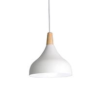 Hongho Suspension Luminaire Vintage Métal Lustre Industriel Lampes E27 Corde Ajustable Abat-jour Bois Aluminium pour Salon Cuisine Restaurant Salle à manger Chambre (Blanc)