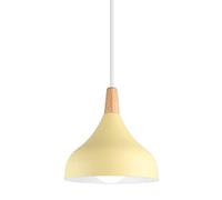Hongho Suspension Luminaire Vintage Métal Lustre Industriel Lampes E27 Corde Ajustable Abat-jour Bois Aluminium pour Salon Cuisine Restaurant Salle à manger Chambre (Jaune)