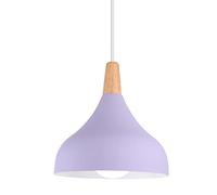 Hongho Suspension Luminaire Vintage Métal Lustre Industriel Lampes E27 Corde Ajustable Abat-jour Bois Aluminium pour Salon Cuisine Restaurant Salle à manger Chambre (Violet)