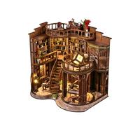 Honghuang Serre-Livres Décoratif Book Nook en Bois avec Éclairage LED, Modèle Architectural Miniature À Assembler pour Adultes, Décoration De Bibliothèque et Bureau Style Rétro Book Hall