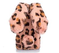 HongHuShop Hiver Peluche Lapin Coque pour Nokia 7.1 Hiver Chaud Étui en Fausse Fourrure de Lapin Housse en TPU Silicone Souple Antichoc Cas Couverture Arrière -Léopard Rose