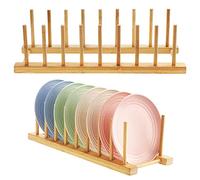 HonGien 2 PCS Support en Bambou pour Assiettes, Égoutoire Vaisselle Bois, Support en Bois pour Assiettes, égouttoir Bambou pour Bol, Tasses, Planche à découper, CD, Livres