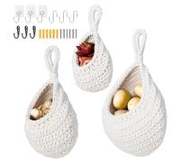 HonGien 3Pcs Panier de Fruits et Legumes Suspendu Au Mur, Rangement Fruit Mural avec Crochet, Panier Goutte pour le Rangement de Cuisine, Légumes, Fruits, Décoration de la Pièce (Blanc)