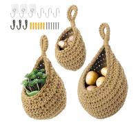 HonGien 3Pcs Panier de Fruits et Legumes Suspendu Au Mur, Rangement Fruit Mural avec Crochet, Panier Goutte pour le Rangement de Cuisine, Légumes, Fruits, Décoration de la Pièce (Kaki)