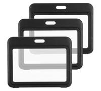 HonGien 3PCS Porte Badges Transparent Porte Carte d'identification avec fenêtres double face pochette de protection pour carte d'identité bureau école employé(noir)