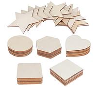 HonGien 60 Pièces Ornements de Tranches de Bois, Rondin de Bois Tranches, Disque Rondelle de Bois Naturel - pour Bricolage Artisanal, Pyrogravure,Décoration Mariage Fête (6 Formes)