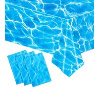 HonGien Lot de 3 nappes jetables，Couvertures de Table Style mer Bleue,Convient pour Les Fêtes de Plage, Les Fêtes d'anniversaire, Les Fêtes D'été à la Piscine, 54 x 108 Pouces (Bleu et Blanc)