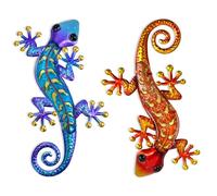 HONGLAND Lot de 2 décorations murales de Gecko en métal - Sculpture à Suspendre en Forme de lézard pour intérieur et extérieur, décoration en Verre de 38,1 cm pour Jardin, clôture, Maison (Bleu et