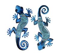 HONGLAND Lot de 2 décorations murales en métal en forme de lézard - Sculpture en verre à suspendre - Pour intérieur ou extérieur - Bleu
