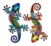 HONGLAND Lot de 2 décorations murales Gecko en métal de 38,1 cm en Forme de lézard à Suspendre pour Jardin, clôture, Maison