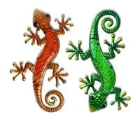 HONGLAND Lot de 2 décorations murales gecko en métal de 38,1 cm en forme de lézard à suspendre pour jardin, clôture, maison