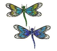 HONGLAND Lot de 2 libellules en métal pour décoration murale d'extérieur en verre pour la maison, le jardin, dégradé bleu et vert