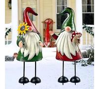 HONGLAND Lot de 2 Statues de Nain de Jardin en métal de 45,7 cm - Décoration pour Noël, pelouse, terrasse, Cour