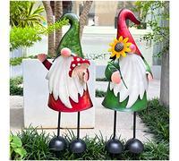 HONGLAND Lot de 2 Statues de Nain de Jardin en métal de 45,7 cm - Décoration pour Noël, pelouse, terrasse, Cour