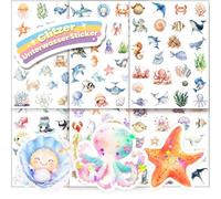 Hongma Lot de 6 autocollants à paillettes - Motif animaux de mer - Avec effet pailleté - Plus de 150 motifs - Animaux marins - Autocollants holographiques pour enfants, scrapbooking, album photo