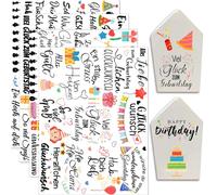 Hongma Rub On FB-912 Lot de 4 autocollants d'anniversaire avec dictons d'anniversaire pour Raysin Keraflott Meubles Verre Bois DIY Décoration Rub On Film Rubons Autocollants