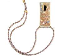 HongMan Collier Coque pour Samsung Galaxy S9+/S9 Plus - Mode Tour de Cou Telephone Étui Paillettes Quicksands Liquide Glitter Cover, Housse pour Smartphone Lanyard Transparente Silicone Case