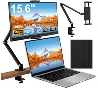 HONGO Écran Portable 15,6", Moniteur Portable Monitor 1080P IPS Display, HDMI Écran Portatif USB C avec Haut-parleurs, Externe Ecran pour Ordinateur Portable PC Téléphone Switch Jeux avec Support