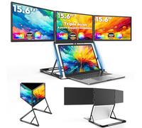 HONGO Triple Écran Portable Extension, 15.6" Triple Moniteur Portable pour Ordinateur Portable FHD IPS 100% sRGB, USB-C/HDMI avec Adaptateur & Support, Pliage 360°, Compatible avec Mac/Windows/Linux