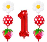 Hongplus Ballons en forme de fraises pour premier anniversaire - 101,6 cm - Mylar rouge - Ballon fraise pour 1 anniversaire de fille