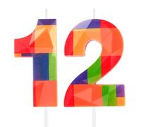 Hongplus Bloc de construction coloré 3D en forme de numéro 12 - Bougie pour 12e anniversaire - Briques de blocs de construction - Bougies pour gâteau d'anniversaire pour garçons et filles